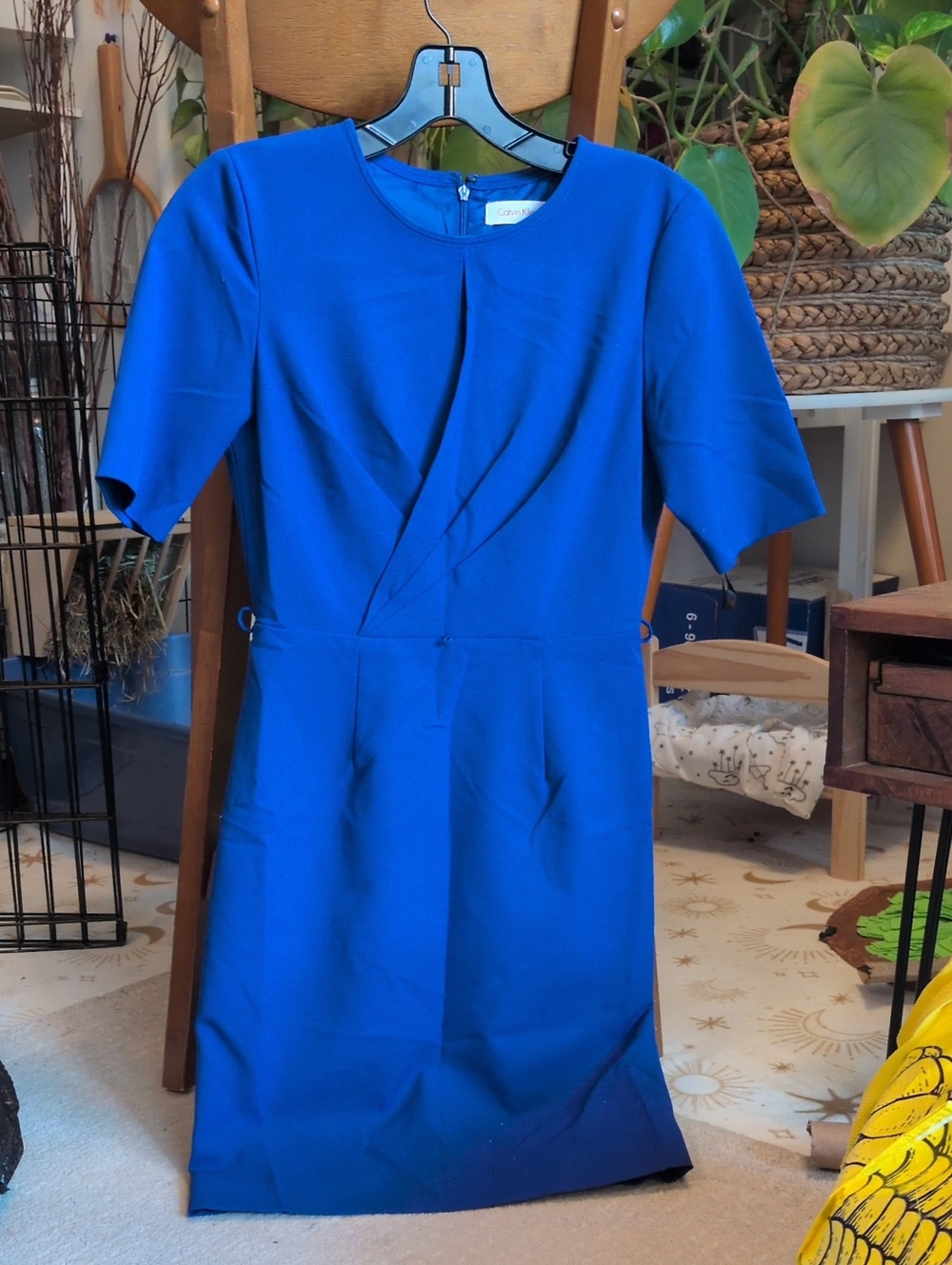 Calvin Klein Cobalt Blue Pleated Sheath Midi Dress